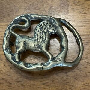 Solid Brass Lion Horoscope Leo Vintage Belt Buckle